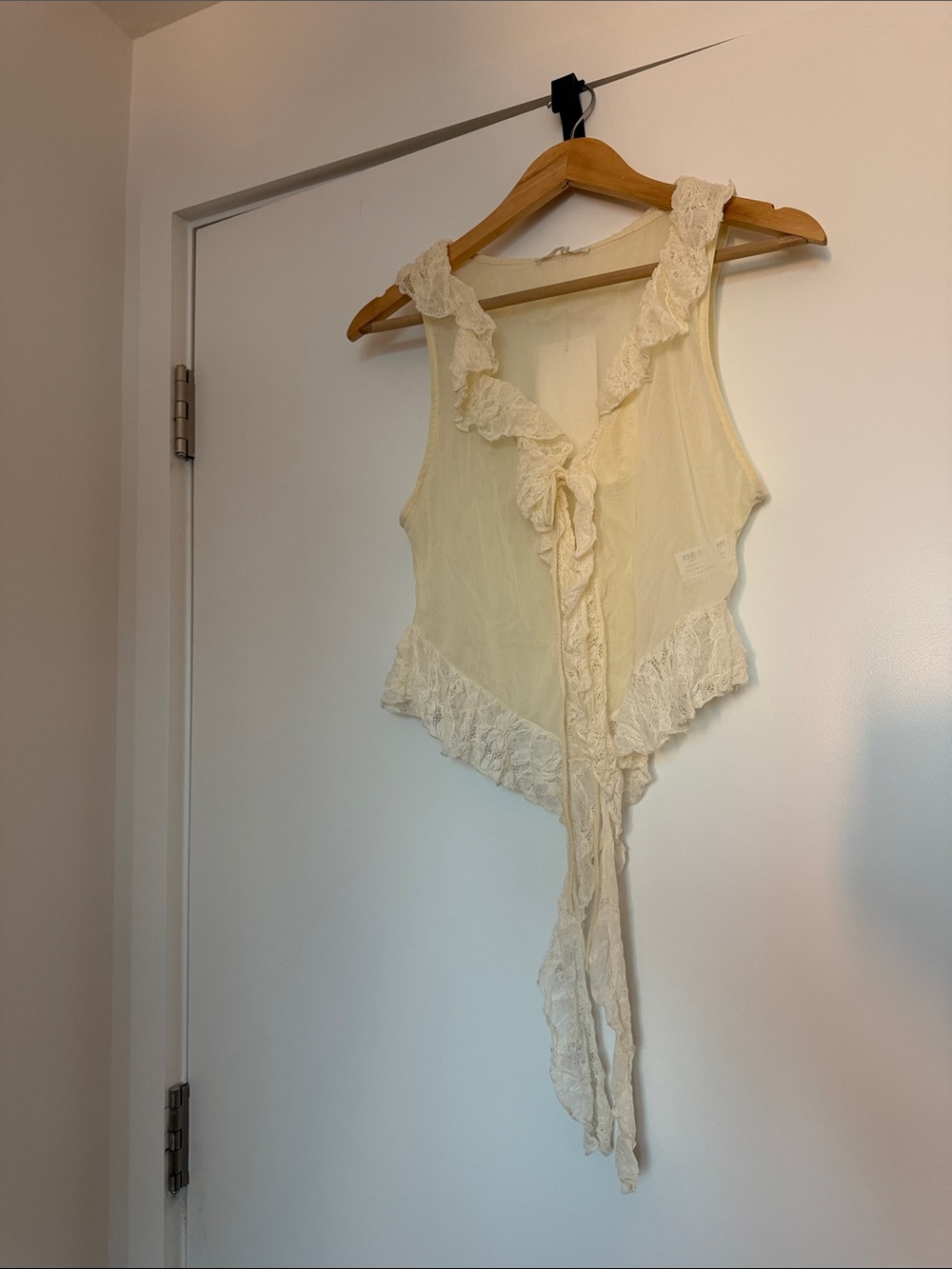 Zara Cream Ruffle Lace-Trim Sleeveless Bodysuit
